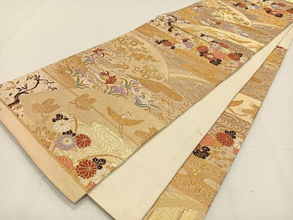 平和屋着物◎六通柄袋帯 唐織 光悦錦 エ霞花鳥文 金糸 正絹 逸品 CAAY0864qv