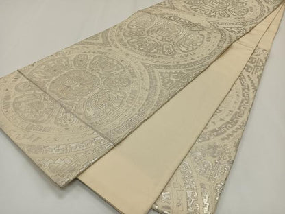 平和屋着物◎六通柄袋帯　幾何学丸文　銀糸　正絹　逸品　CAAY0894qv