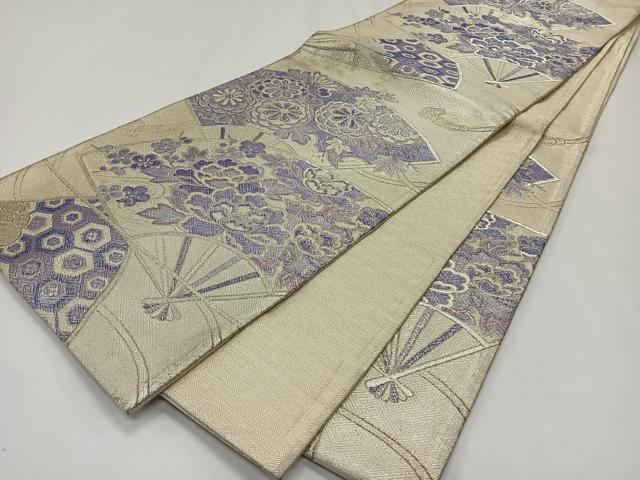 平和屋着物◎本佐賀錦　六通柄袋帯　扇面花文　銀糸　やまとオリジナル　正絹　逸品　CAAY0897qv