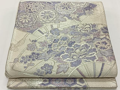 平和屋着物◎本佐賀錦　六通柄袋帯　扇面花文　銀糸　やまとオリジナル　正絹　逸品　CAAY0897qv