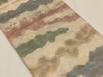 平和屋着物◎六通柄袋帯　霞文　金糸　正絹　逸品　CAAY0908qv