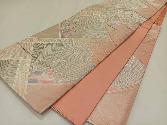平和屋着物◎六通柄袋帯　唐織　孔雀文　銀糸　正絹　逸品　CAAY0924qv