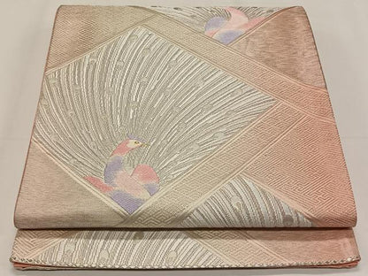 平和屋着物◎六通柄袋帯　唐織　孔雀文　銀糸　正絹　逸品　CAAY0924qv