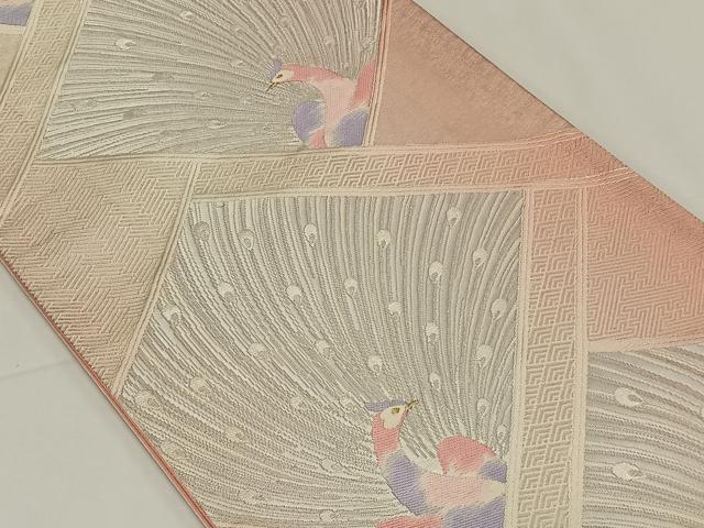 平和屋着物◎六通柄袋帯　唐織　孔雀文　銀糸　正絹　逸品　CAAY0924qv