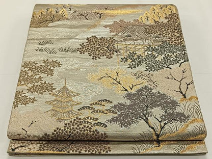 平和屋着物◎六通柄袋帯　風景文　金銀糸　正絹　逸品　CAAY0970qv