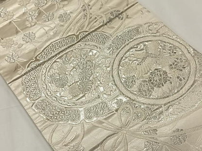 平和屋着物◎六通柄袋帯 唐織 美保姿 鏡裏花蝶文 銀糸 正絹 逸品 CAAY0988qv