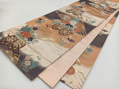 平和屋着物◎六通柄袋帯 唐織 花車文 金糸 正絹 逸品 CAAY1009qv