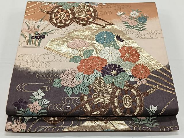 平和屋着物◎六通柄袋帯 唐織 花車文 金糸 正絹 逸品 CAAY1009qv
