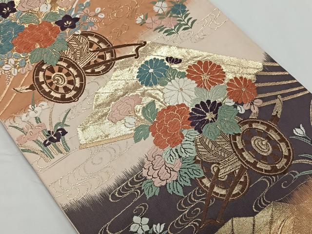 平和屋着物◎六通柄袋帯 唐織 花車文 金糸 正絹 逸品 CAAY1009qv