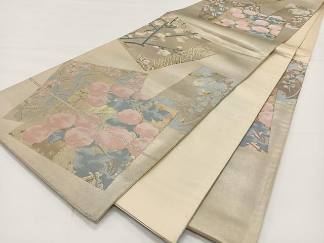 平和屋着物◎六通柄袋帯　色紙草花文　金銀糸　引箔　正絹　逸品　CAAY1158qv