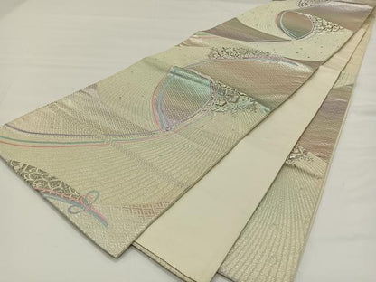 平和屋着物◎六通柄袋帯　唐織　流水花文　プラチナ二重箔　正絹　逸品　CAAY1161qv