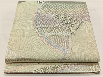 平和屋着物◎六通柄袋帯　唐織　流水花文　プラチナ二重箔　正絹　逸品　CAAY1161qv
