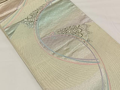 平和屋着物◎六通柄袋帯　唐織　流水花文　プラチナ二重箔　正絹　逸品　CAAY1161qv