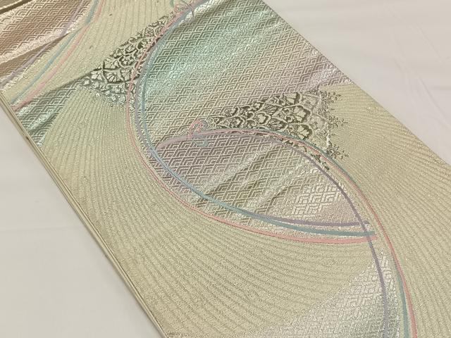 平和屋着物◎六通柄袋帯　唐織　流水花文　プラチナ二重箔　正絹　逸品　CAAY1161qv