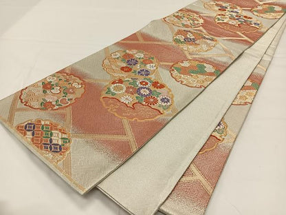 平和屋着物◎佐賀錦 六通柄袋帯 雪輪吉祥花文 金銀糸 正絹 逸品 CAAY1179qv