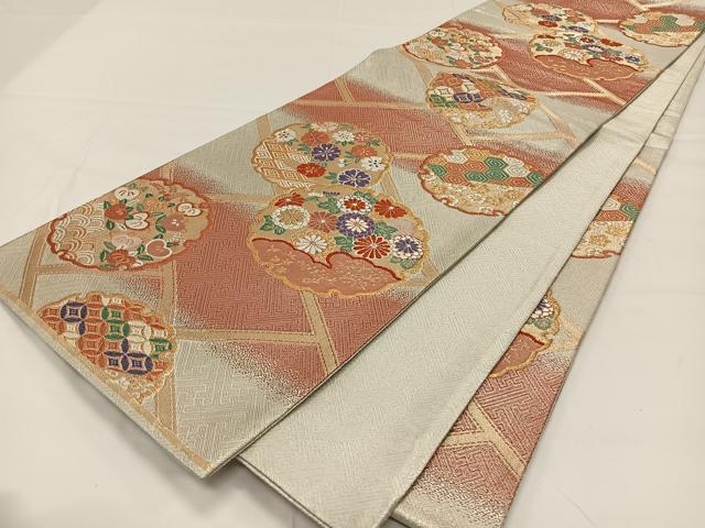 平和屋着物◎佐賀錦 六通柄袋帯 雪輪吉祥花文 金銀糸 正絹 逸品 CAAY1179qv