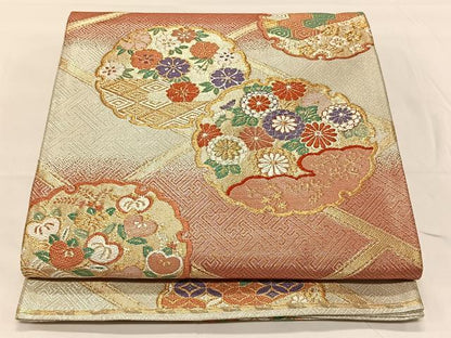 平和屋着物◎佐賀錦 六通柄袋帯 雪輪吉祥花文 金銀糸 正絹 逸品 CAAY1179qv