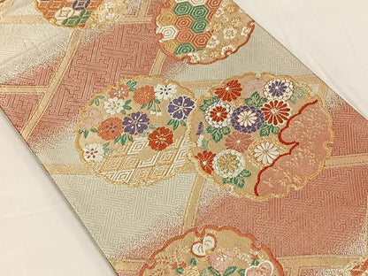 平和屋着物◎佐賀錦 六通柄袋帯 雪輪吉祥花文 金銀糸 正絹 逸品 CAAY1179qv