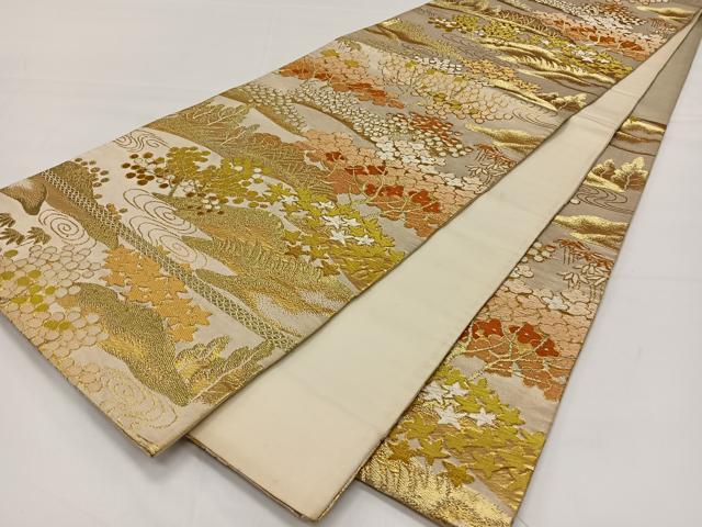平和屋着物◎六通柄袋帯　唐織　風景花文　金糸　正絹　逸品　CAAY1186qv