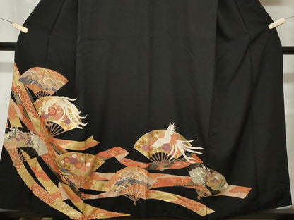 平和屋着物■豪華駒刺繍　鳳凰扇面花文　金彩　正絹　逸品　CAAY1585ev