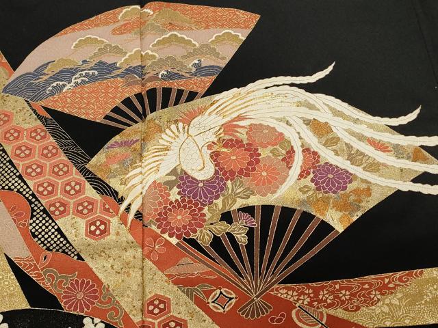平和屋着物■豪華駒刺繍　鳳凰扇面花文　金彩　正絹　逸品　CAAY1585ev