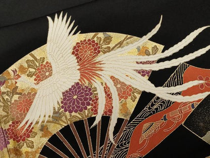 平和屋着物■豪華駒刺繍　鳳凰扇面花文　金彩　正絹　逸品　CAAY1585ev