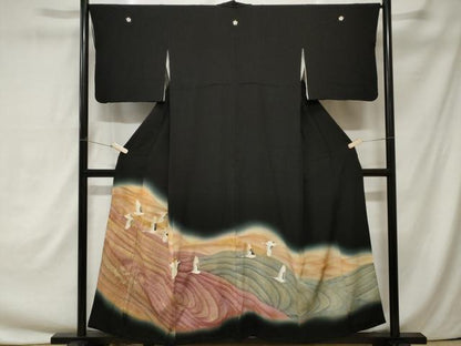 平和屋着物■豪華黒留袖　飛鶴文　暈し染め　金銀彩　正絹　逸品　CAAY1940ev