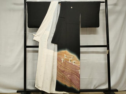 平和屋着物■豪華黒留袖　飛鶴文　暈し染め　金銀彩　正絹　逸品　CAAY1940ev