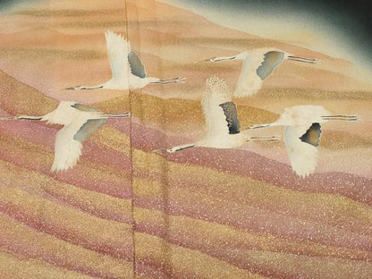平和屋着物■豪華黒留袖　飛鶴文　暈し染め　金銀彩　正絹　逸品　CAAY1940ev