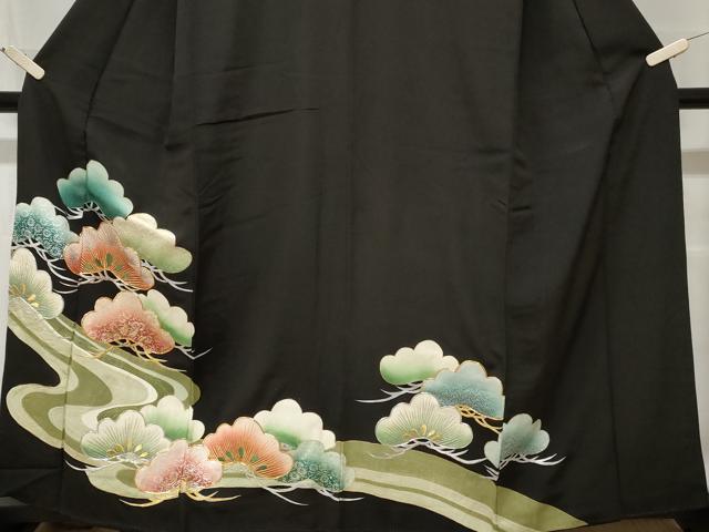 平和屋着物■豪華黒留袖　駒刺繍　松葉文　金銀彩　正絹　逸品　CAAY1971ev