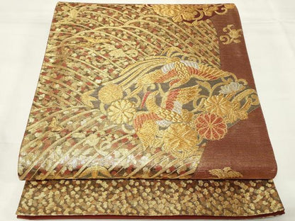 平和屋着物◎六通柄袋帯　向かい鳥花唐草文　金銀糸　正絹　逸品　CAAY2155in