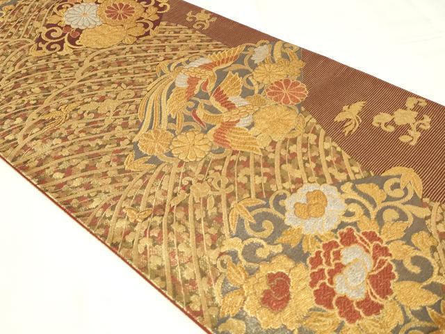 平和屋着物◎六通柄袋帯　向かい鳥花唐草文　金銀糸　正絹　逸品　CAAY2155in