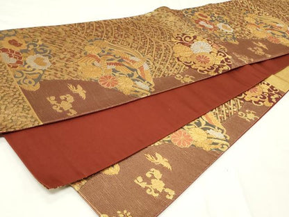 平和屋着物◎六通柄袋帯　向かい鳥花唐草文　金銀糸　正絹　逸品　CAAY2155in