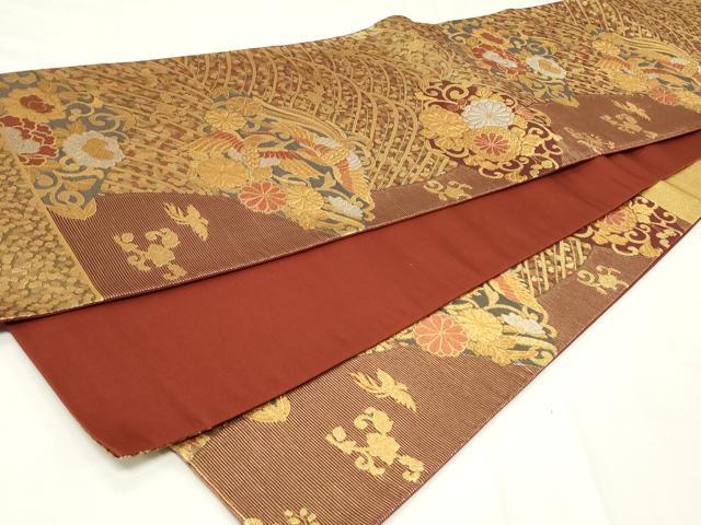 平和屋着物◎六通柄袋帯　向かい鳥花唐草文　金銀糸　正絹　逸品　CAAY2155in
