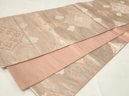 平和屋着物◎六通柄袋帯　葡萄蔦の葉花文　銀糸　正絹　逸品　CAAY2161in