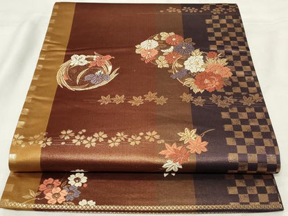平和屋着物◎六通柄袋帯　唐織　草花丸文　金糸　正絹　逸品　CAAY2167in