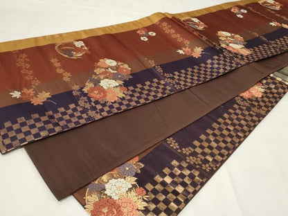平和屋着物◎六通柄袋帯　唐織　草花丸文　金糸　正絹　逸品　CAAY2167in