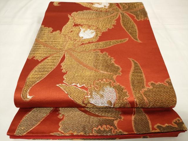 平和屋着物◎全通柄袋帯　カトレア　金銀糸　正絹　逸品　CAAY2195in