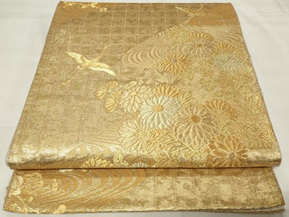 平和屋着物◎佐賀錦　六通柄袋帯　流水飛鶴花文　金糸　正絹　逸品　CAAY2205in