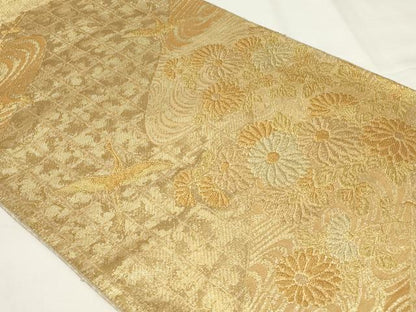 平和屋着物◎佐賀錦　六通柄袋帯　流水飛鶴花文　金糸　正絹　逸品　CAAY2205in