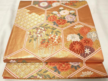 平和屋着物◎六通柄袋帯　唐織　亀甲吉祥花文　藤花房　金銀糸　正絹　逸品　CAAY2220in
