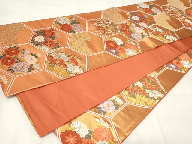 平和屋着物◎六通柄袋帯　唐織　亀甲吉祥花文　藤花房　金銀糸　正絹　逸品　CAAY2220in
