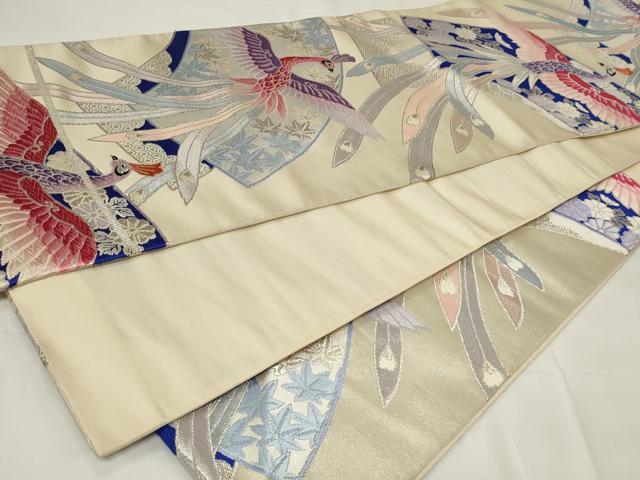平和屋着物◎六通柄袋帯　唐織　扇面鳳舞　銀糸　正絹　逸品　CAAY2224in