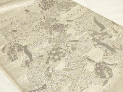 平和屋着物◎六通柄袋帯　三十六歌仙屏風図　銀糸　正絹　逸品　CAAY2226in