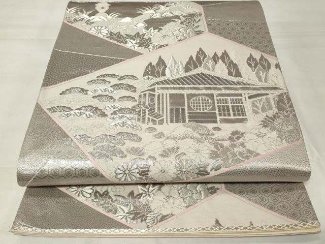 平和屋着物◎六通柄袋帯　風景文　銀糸　正絹　逸品　CAAY2231in