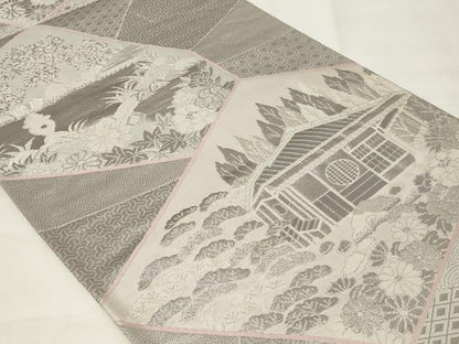 平和屋着物◎六通柄袋帯　風景文　銀糸　正絹　逸品　CAAY2231in
