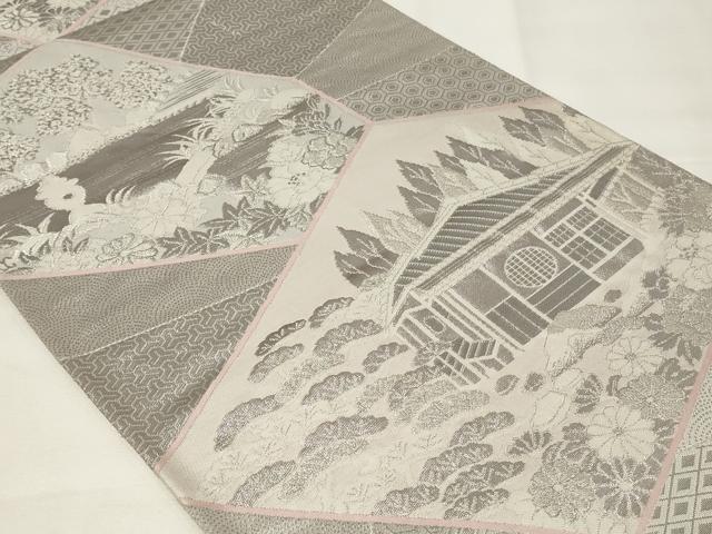 平和屋着物◎六通柄袋帯　風景文　銀糸　正絹　逸品　CAAY2231in