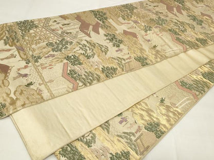 平和屋着物◎六通柄袋帯　人物風景文　金糸　正絹　逸品　CAAY2236in