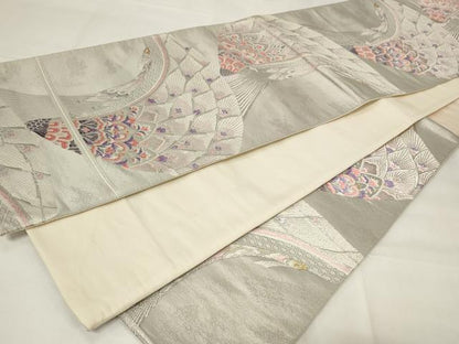 平和屋着物◎六通柄袋帯　唐織　孔雀文　プラチナ三重織　正絹　逸品　CAAY2238in