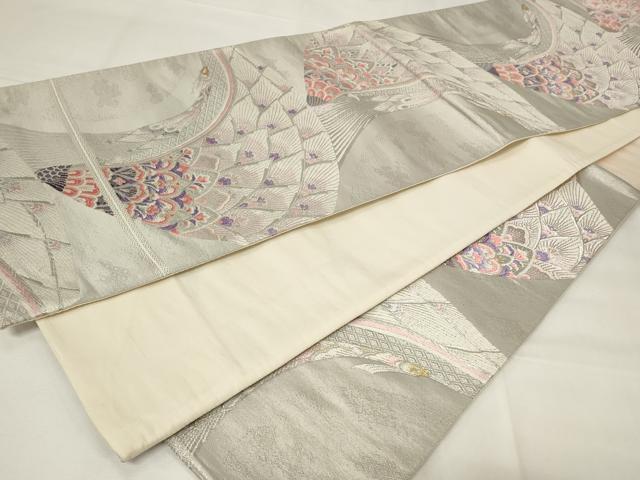 平和屋着物◎六通柄袋帯　唐織　孔雀文　プラチナ三重織　正絹　逸品　CAAY2238in